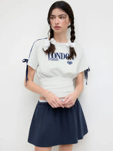 England London Cotton-blend Graphic Side Stripe Bowknot Ruched Tee
