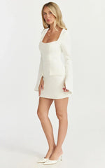 Zita Mini Dress - Long Sleeve Tailored Tulip Dress in Off White
