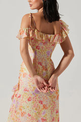 ASTR Luvita Floral Ruffle Chiffon Midi Dress