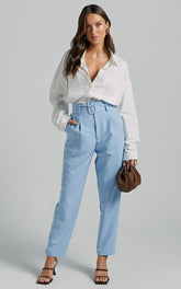 Milica Trousers - Belted High Waisted Trousers in Pastel Blue