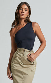 Karel Top - One Shoulder Sleeveless Top in Black