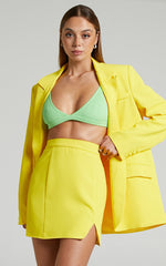Evelenna Mini Skirt - High Waisted Split Skirt in Yellow