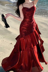 Satin Ruffle Trim Party Dress