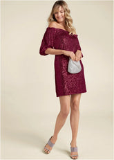 Sequin Off The Shoulder Dress Red