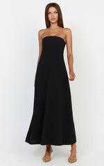 Emmie Midi Dress - Strapless Trapeze Dress in Black