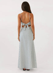 Flora Linen Maxi Dress Blue Choc Stripe
