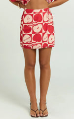 Vangie Mini Skirt - Linen Look A Line Skirt in Red/Pink