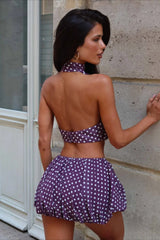 Polka Dot Halter Neck Bubble Hem Skirt Set