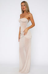 Sheer Grace Strapless Glitter Maxi Dress Champagne