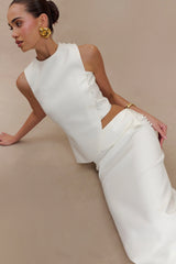 Astrid Asymmetric Sleeveless Suiting Top White