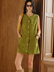 Suede Effect Metal Button Mini Dress
