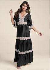 Lace Detail Maxi Dress Black Multi