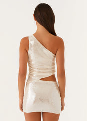 Seranella One Shoulder Mini Dress Ivory