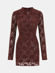 Lace-Jacquard Long-Sleeve Mini Dress