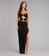 Maribelle Glitter Cutout Slit Formal Dress