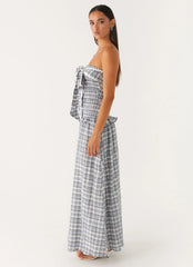 Malia Shirred Maxi Dress Blue Grey Check