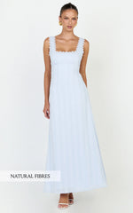 Roxanne Midi Dress - Square Neck Fit And Flare Dress in Light Blue
