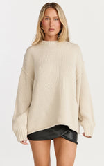 Kira Jumper - Crew Neck Oversized Knit Jumper in Beige