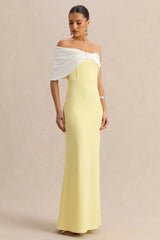 Agatha | Lemon & White Bow Bardot-Neck Maxi Dress