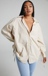 Kalpena Shirt - Ruched Side Oversized Shirt in Beige
