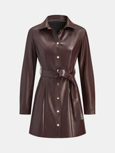 Belted Faux Leather Shirt Dress
