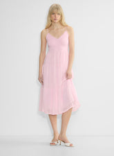 Chiffon tiered V-neck midi dress— villa pink
