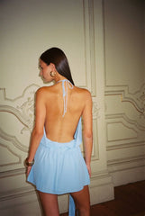 Drape Backless Mini Dress | Baby Blue