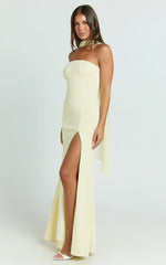 Dorothea Maxi Dress - Georgette Scarf Fit and Flare Dress in Lemon