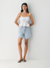 Striped linen slim-fit camisole with peplum hem