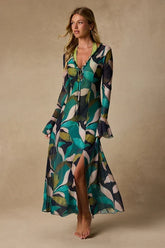 Nonah Teal Multi Mesh Maxi Swim Cover-Up