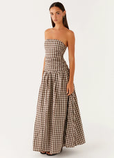 Carmel Maxi Dress Brown Gingham