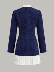 Pleated Hem Bow Neckline Tweed Mini Dress