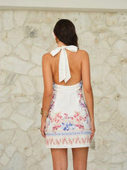 Floral-Printed Halter Neck Tie-Back Mini Dress