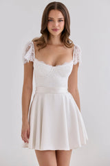 white satin + lace mini dress with detachable waist tie