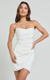 Akara Mini Dress - Strapless Wrap Dress in White