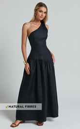 Amalie The Label - Alorah Linen Blend One Shoulder Dress in Black