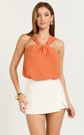 Avayah Top - Linen Twist Halter Neck in Burnt Orange