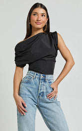 Bianca Top - Off Shoulder Draped Top in Black