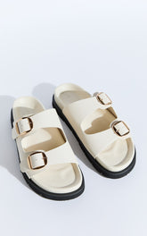 Billini - Cosmo Slides with Hardware Buckle in Bone