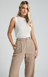 Bryanna Top - Knitted High Neck Sleeveless Top in White