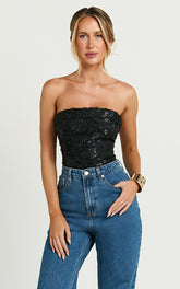 Chantelle Top - Strapless Jacquard Crop Top in Black