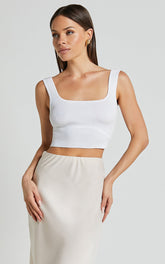 Emlei Top - Square Neck Cropped Knit Top in White