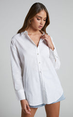 Estella Shirt - Relaxed Button Up Shirt with Wide Cuff in White