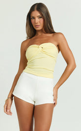 Jelena Top - Jersey Strapless Twist Front Top in Lemon