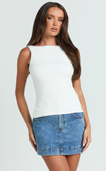 Jerri Top - Boat Neck Low Back Fitted Top in Off White