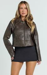 Lilibeth Jacket - Boxy Cropped Faux Leather Jacket in Brown
