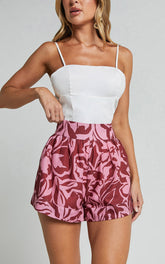 Lydie Shorts - High Waist Pleated Aline Shorts in Whirlind Print
