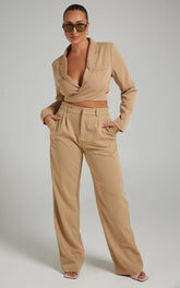 Lorcan Pants - High Waisted Tailored Pants in Camel