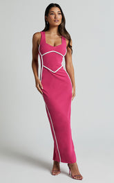 Magnolia Midi Dress - Scoop Neck Bodycon Dress in Pink
