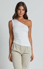Maria Top - One Shoulder Asymmetrical Top in White